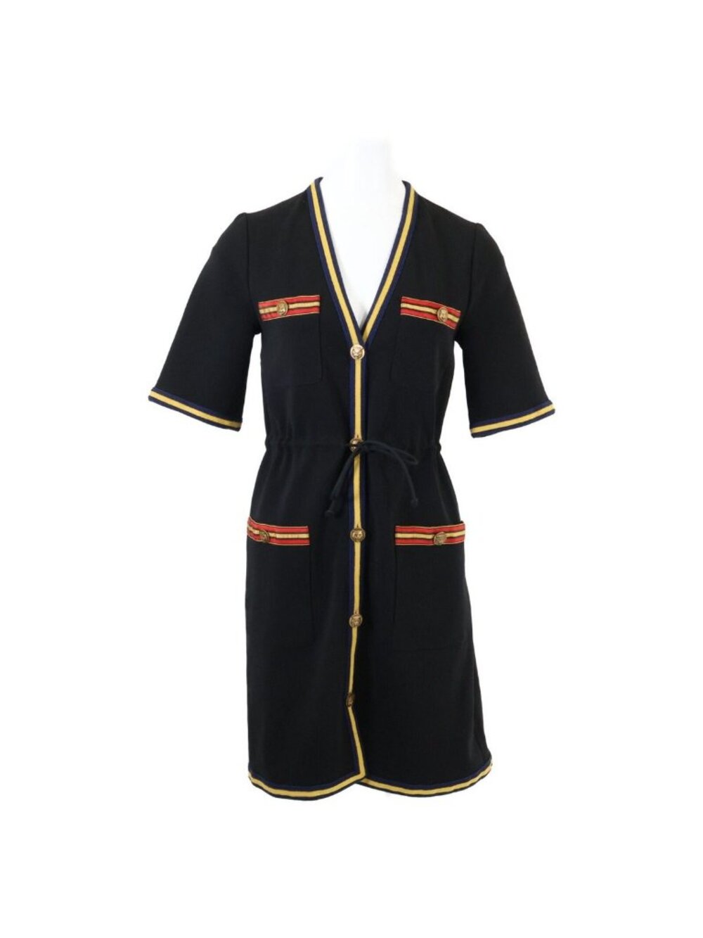 Gucci Black Rayon Mix Tiger Button Short Sleeve Shirt Dress XS